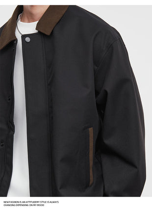 American Retro Men's Fashion Jacket 2025 Spring and Autumn New Loose Solid Color Lapel Workwear Top Men's Jacket