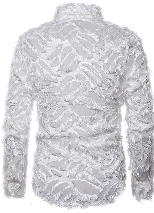 Sexy Black Shirt Men  Fashion Feather Long Sleeve Mens Dress Shirts Nightclub Party Prom Social Shirt Male Camisa Hombre