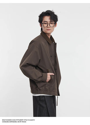 American Retro Men's Fashion Jacket 2025 Spring and Autumn New Loose Solid Color Lapel Workwear Top Men's Jacket