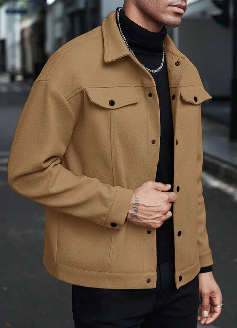 2025 Autumn/Winter European Style Button-Up Woolen Jacket for Men - Casual, Sporty, Business Wear - European Size